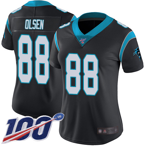 Carolina Panthers Limited Black Women Greg Olsen Home Jersey NFL Football #88 100th Season Vapor Untouchable